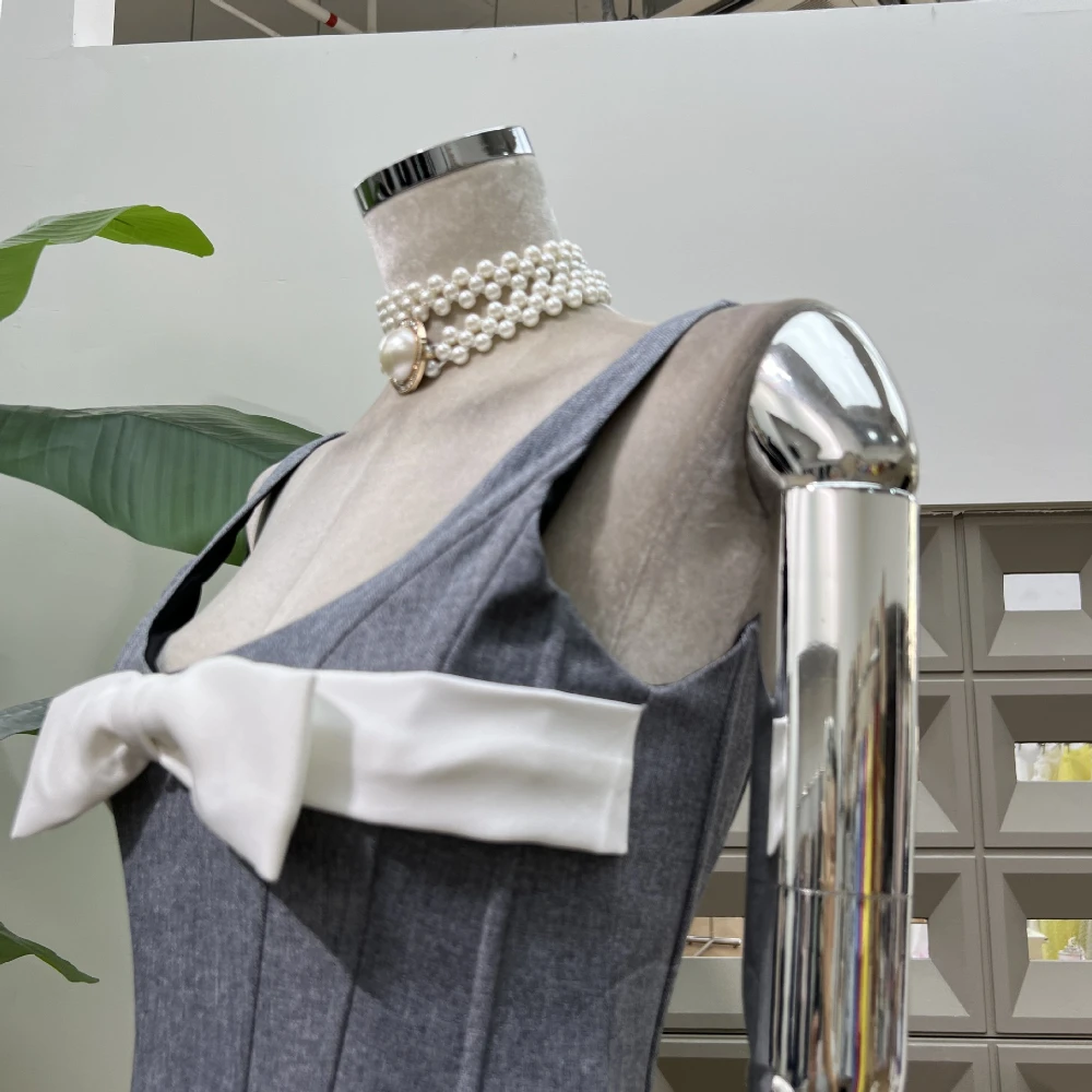 Verão 2025 cinza desossado espartilho superior alças de gravata bodycon mini saia conjunto feminino sexy glamour clubwear festa roupa de duas peças