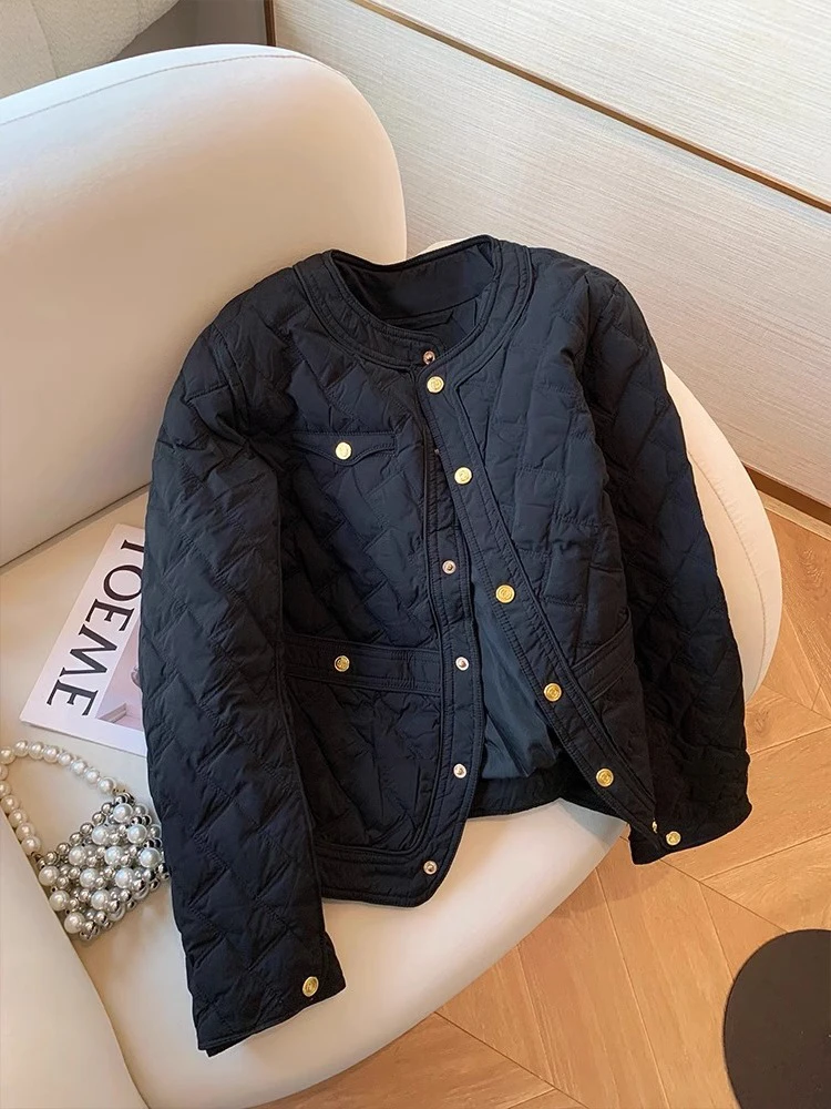 

Легкая хлопковая стеганая куртка с решетчатым узором, унисекс, повседневная, на одной пуговице, осенне-зимнее пальто