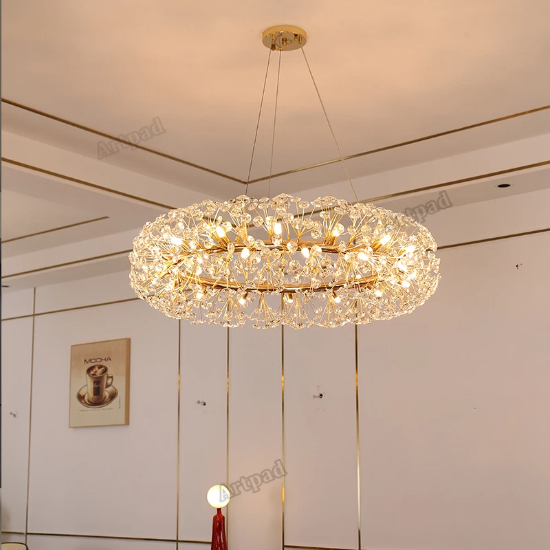 Dandelion Crystal Chandelier Ring Lighting for Living Room Home Decor Pendant Chandelier Gold Led Haniging Lights Luxury Kitchen