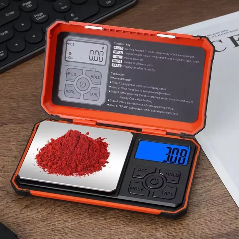 Gram100g / 0.01g مقياس الجيب الرقمي 100 جرام معايرة الوزن مقياس صغير متعدد الوظائف مع الفارغة وشاشة LCD