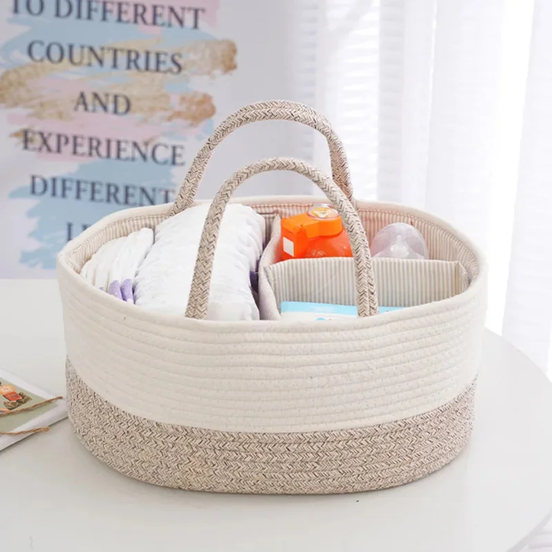 2024 New Cotton Rope Diaper Bag Baby Diaper Storage Basket Maternity Baby Products Storage Basket Travel Out Portable Mommy Bag