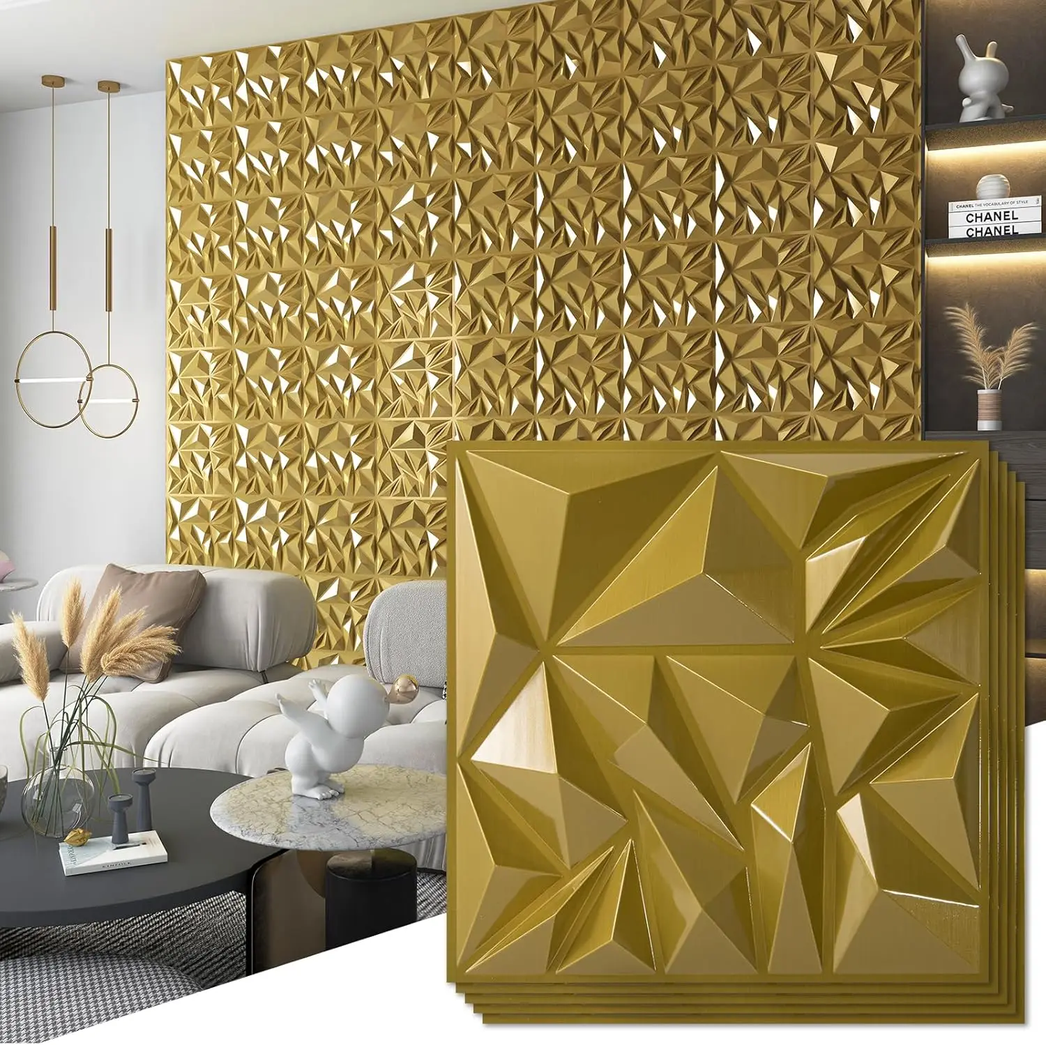 

33-Pack 3D Wall Panels for Interior Wall Decor, Diamond Textured Accent Wall Paneling for Living Room TV Background - 12x12 inch