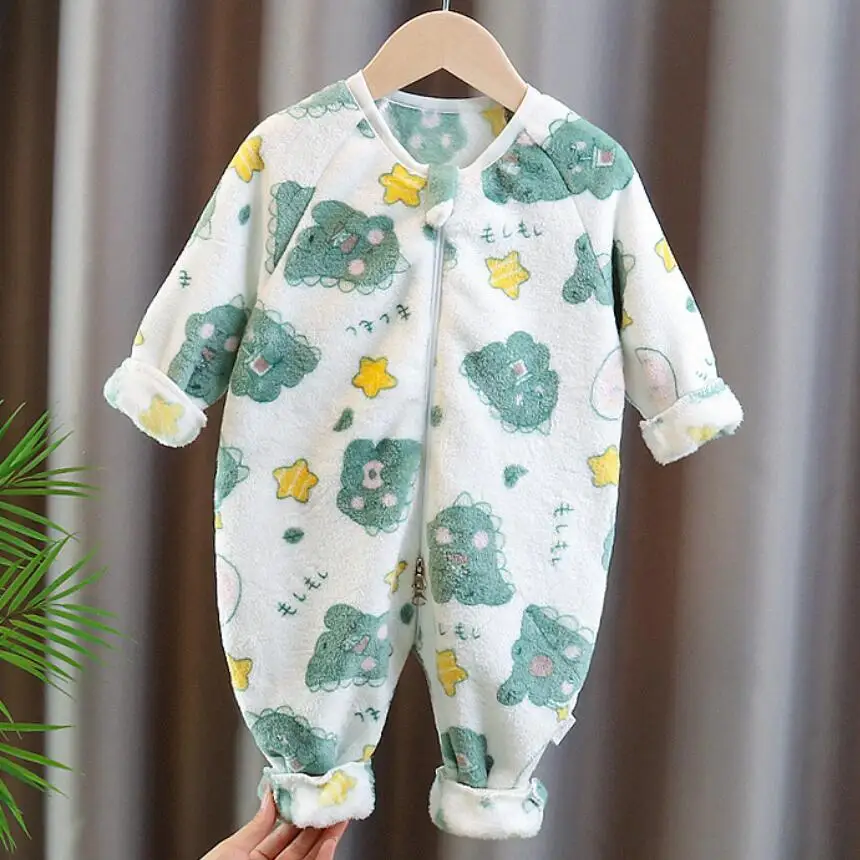 Coral Velvet Pajamas For Boys Girls Thick Flannel Onesies Toddles Warm Jumpsuits Kids Cartoon Blanket Autumn Winter Sleepwear