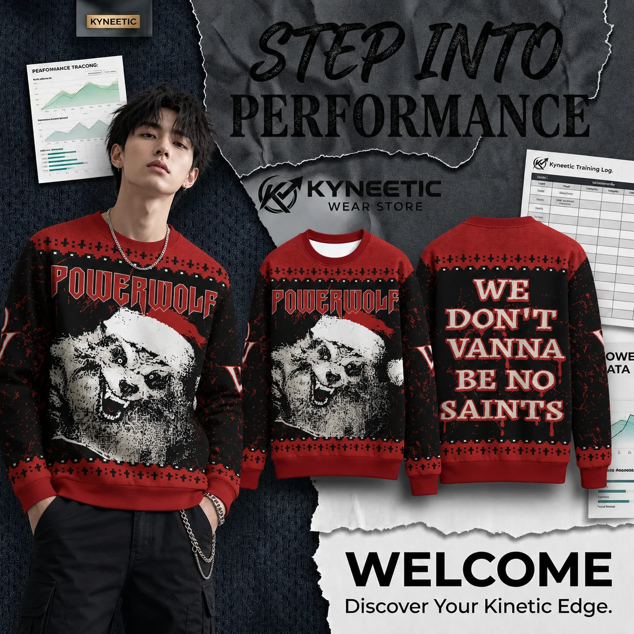 Heavy Metal Ugly Sweatshirt Parent-Child Long Sleeve Crewneck Pullover Winter Holiday Xmas Party Rock Werewolf Graphic Sweatshir