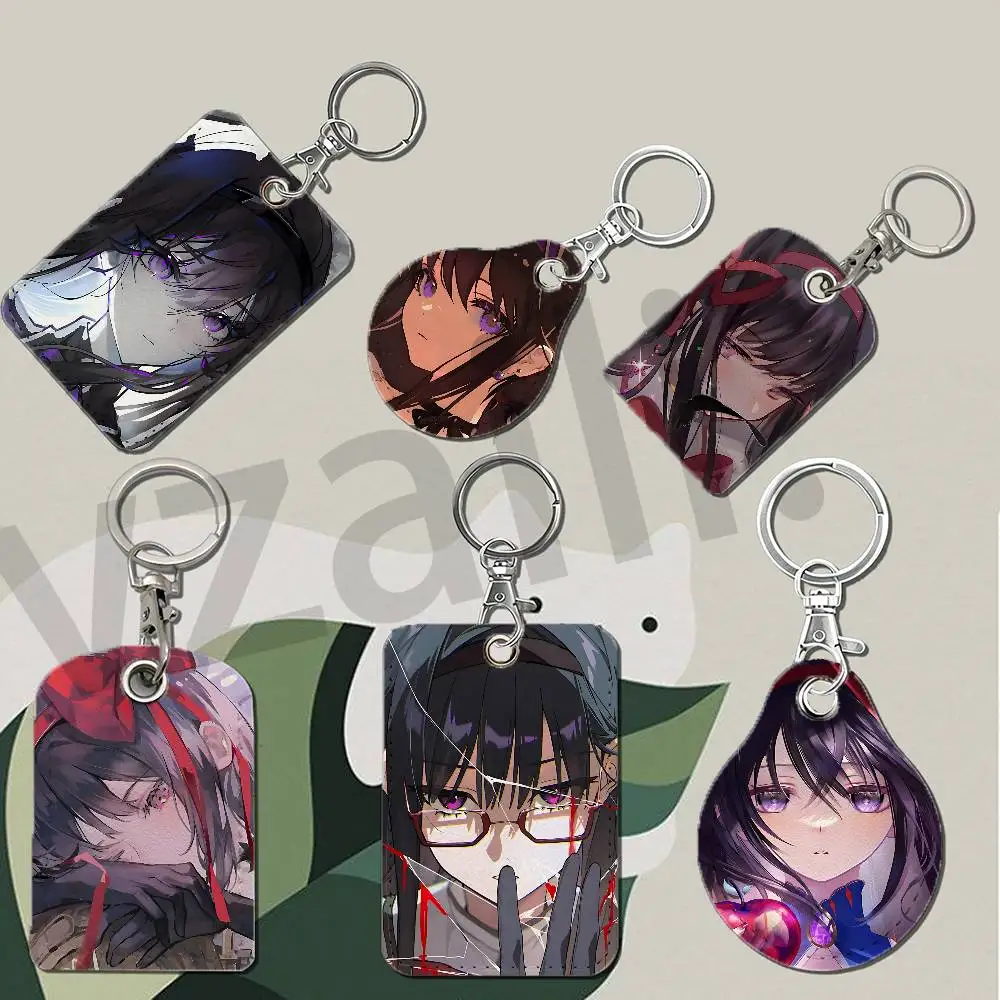 P-Puella Magi Akemi H-Homura Protective Printed Leather Card Case Metal Keychain Accessory