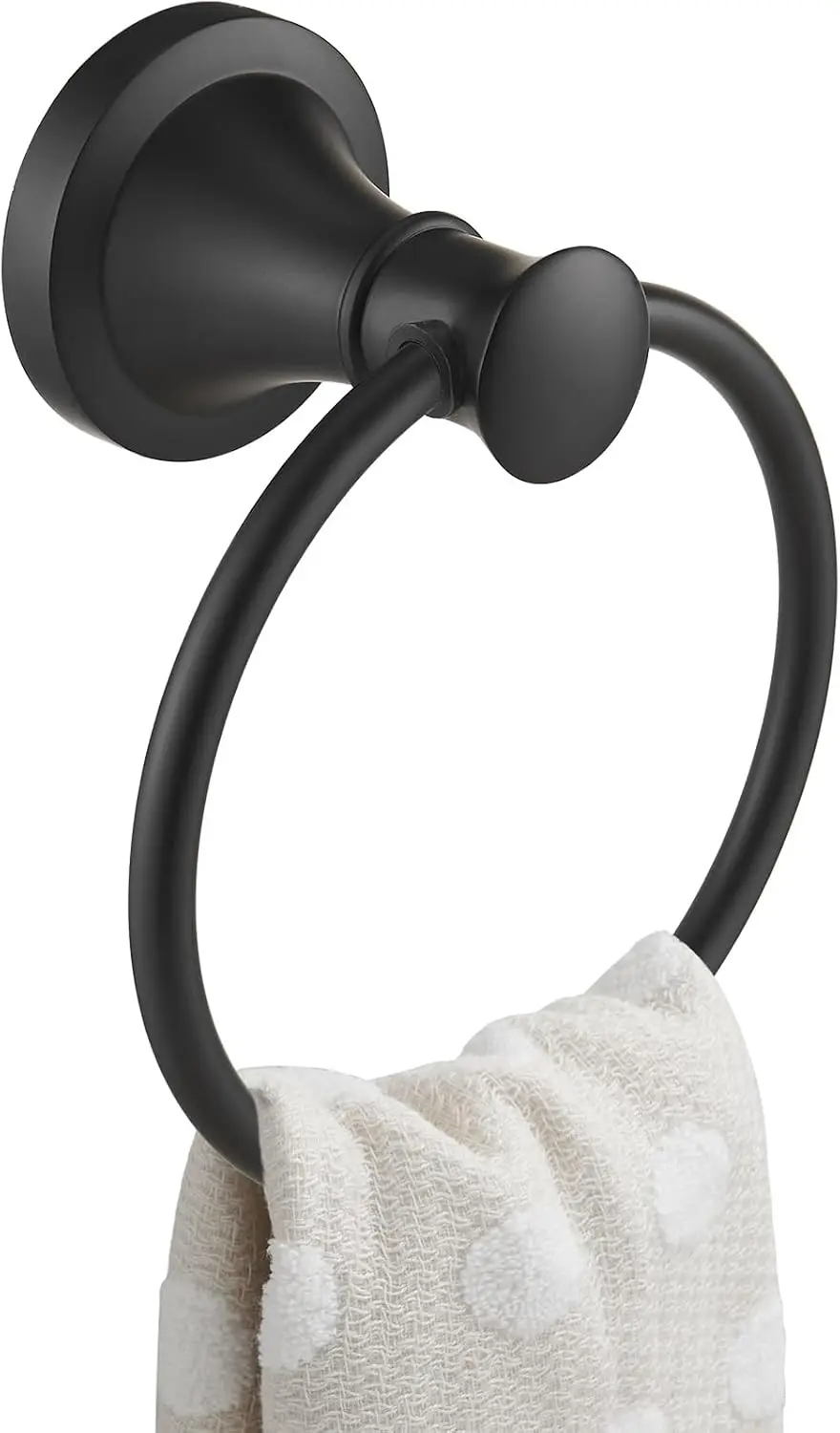 

Matte Black Bathroom Hand Towel Ring Holder with Rustproof Stainless Steel Wall Mounted Hardware