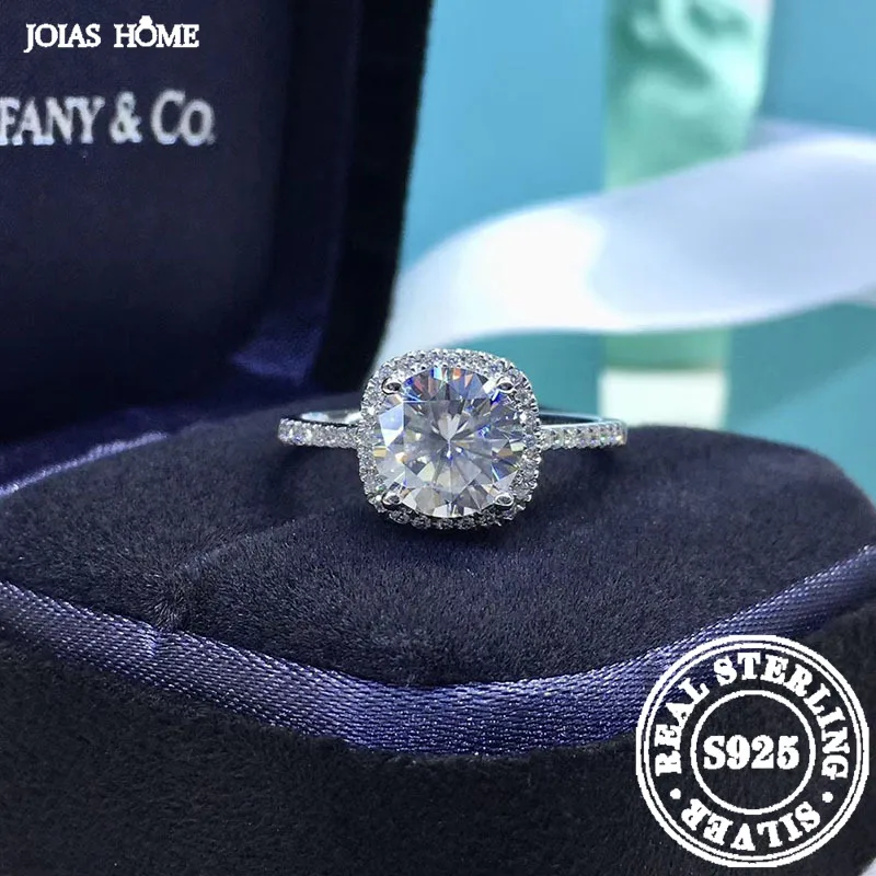 

JOIAS HOME Silver 925 D Color 0.5CT-5CT Moissanite Ring Women's Square Four Claw Set Wedding Ring Jewelry Large Carat Ring