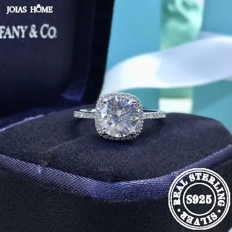 JOIAS HOME Silver 925 D Color 0.5CT-5CT Moissanite Ring Women's Square Four Claw Set Wedding Ring Jewelry Large Carat Ring