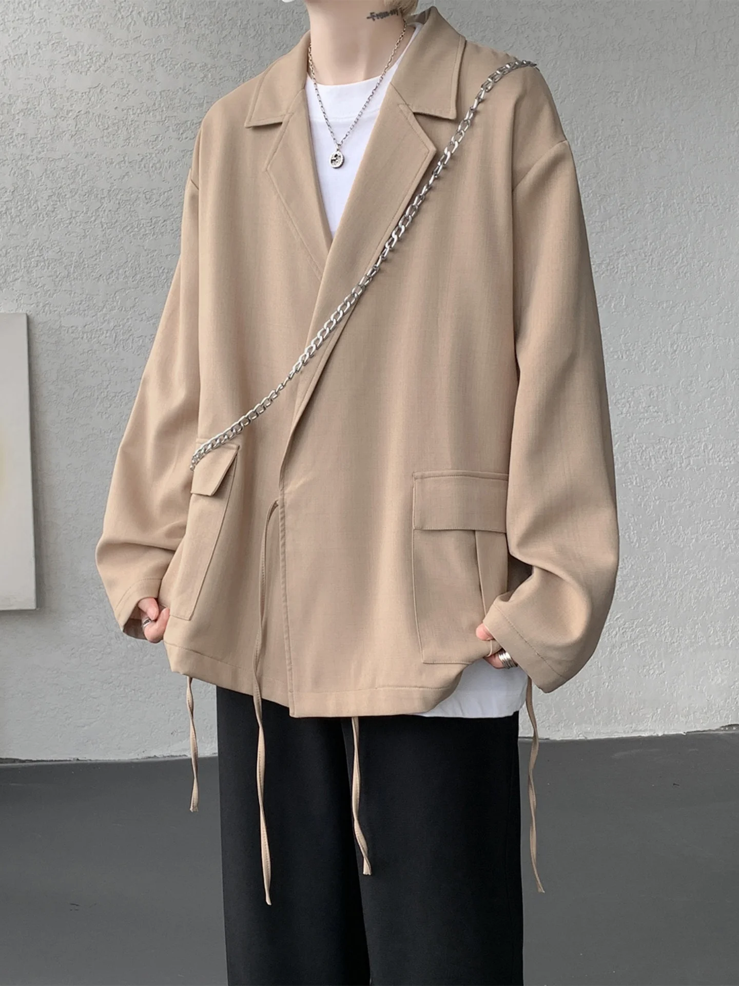 

Новый мужской костюм в китайском стиле: пиджак с поясом, повседневный, осенний, модный, с узкими лацканами, длинными рукавами без манжет, классический крой, прямой подол