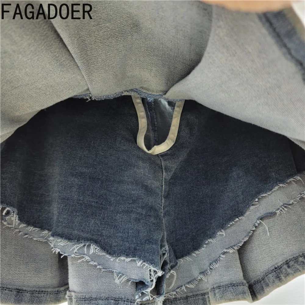 FAGADOER Fashion Y2K Denim Pleated Mini Skirts Women High Waisted Button Pocket Skirts Summer New Female Retro Cowboy Bottoms