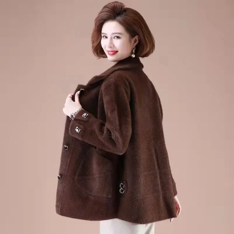 Manteau en velours Imitation vison pour mère âgée d'âge moyen, Cardigan épais et chaud, pull pour femme, veste tricotée douce, automne hiver