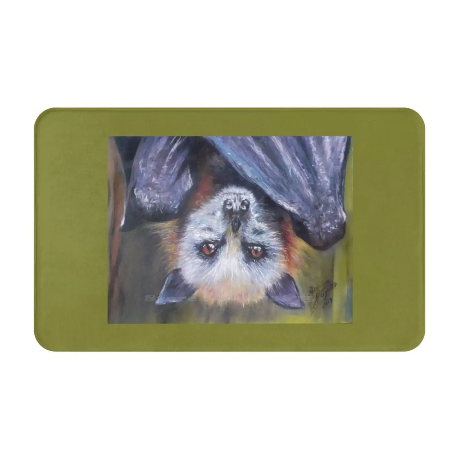 Batzilla-Serious Bat By Herminia Mesquita Soft Foot Pad Room Goods Rug Carpet Batzilla Gray Black Brown Soft Fuzzy Eyes Serious