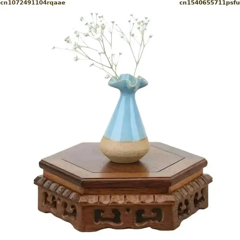 

Wooden Hexagon Standing Flower Base Bonsai Holder Plant Decorative Shelf Vase Flower Pot Sorting Table Stand Tea Sets Pedestal