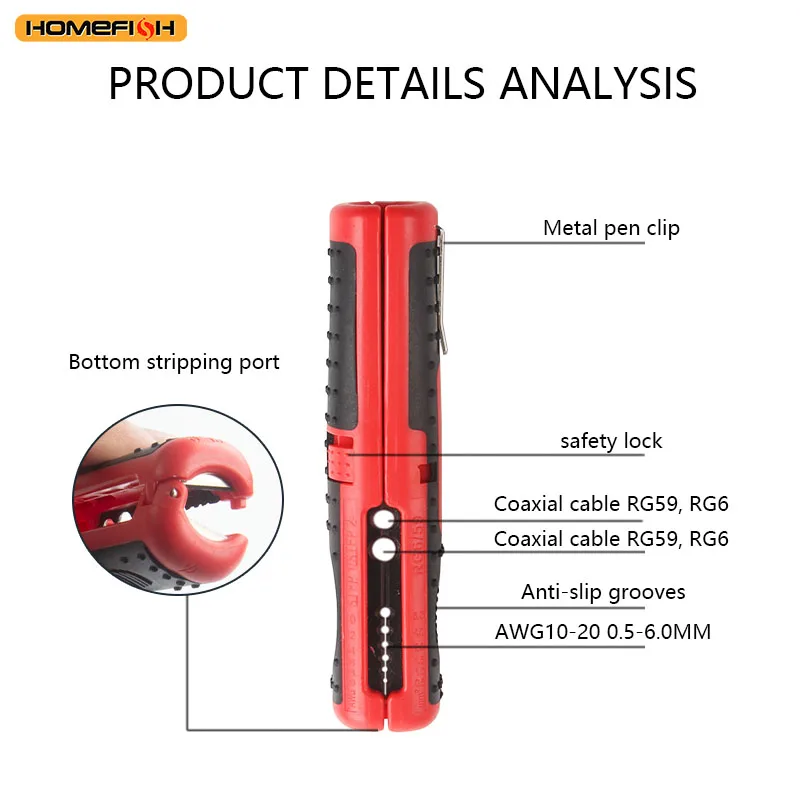 Multifunctional Cable Wire Stripper Cutter Pliers Hand Tool Hardware Tool Portable Anti-skid Handle Strip pen clip