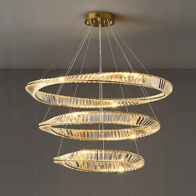 Imagem -02 - Rodada Golden Crystal Led Lustre Regulável Liga Galvanizada Halo Sala Sala Interior Luxo