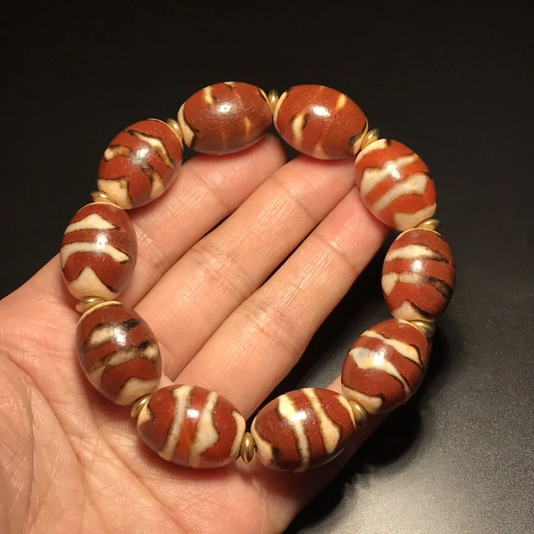 Tibet red meat double tiger tooth dzi beads agate barrel beads ethnic style bracelet bracelet bead partition pendant pendant acc