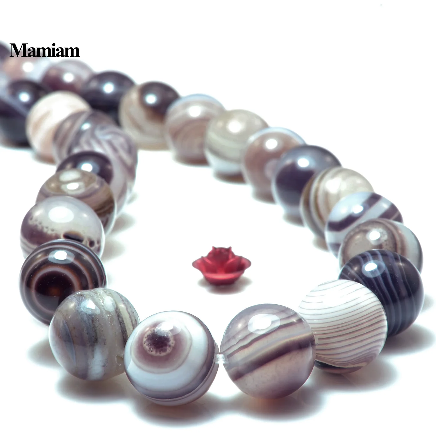 Mamiam Lavender Stripes Agate Beads Smooth Round Loose Stone 6-10mm Bracelet Necklace Diy Jewelry Making Gemstone Gift Design