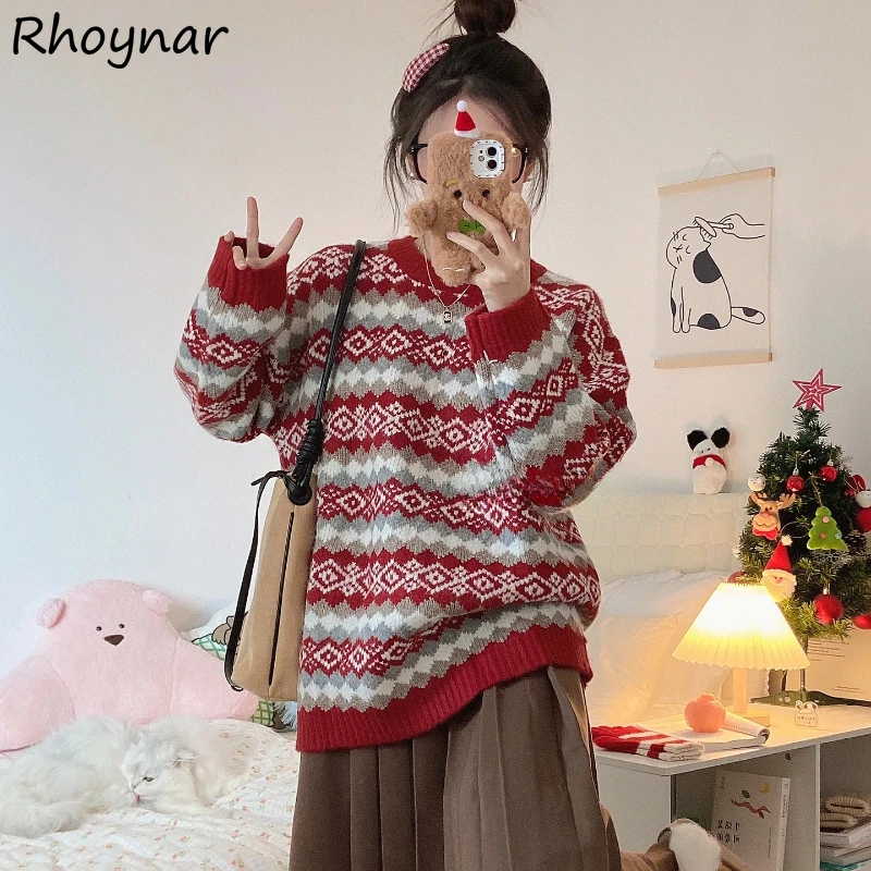 Jacquard Loose Fluffy Sweaters Women Korean Style Pullovers Female Fashion All-match Leisure Simple Autumn Winter Streetwear