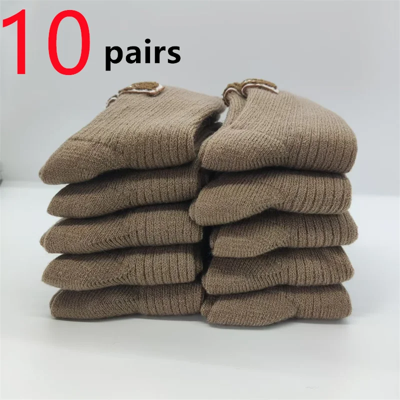 Calcetines de mujer Ins calcetín de tubo medio mantener caliente tejido bota de nieve femenina calcetín talón etiqueta peluda calcetines de mujer invierno nuevo 1/5/10 pares