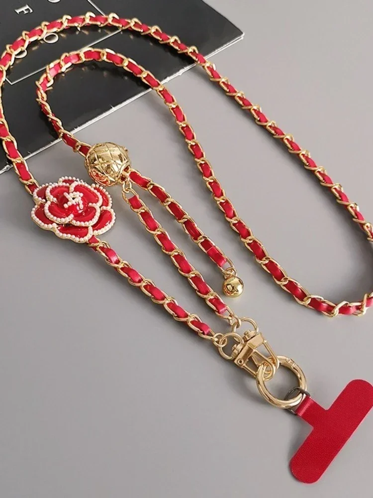 Verstellbare runde Kugel-Umhängetasche, Teleskop-Schnalle, Kamelien-Lanyard, Handy-Lanyard, Pickup-Kette, Umhängetasche, Metallkette, mobil