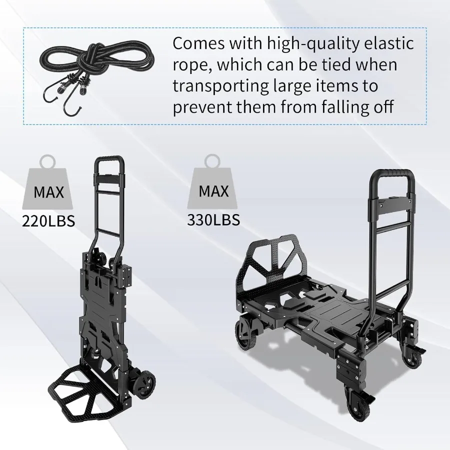 Camion a mano pieghevole 2 in 1 con maniglia retrattile per riporre e trasporti facili Camion a mano portatile con capacità durevole di 330 libbre
