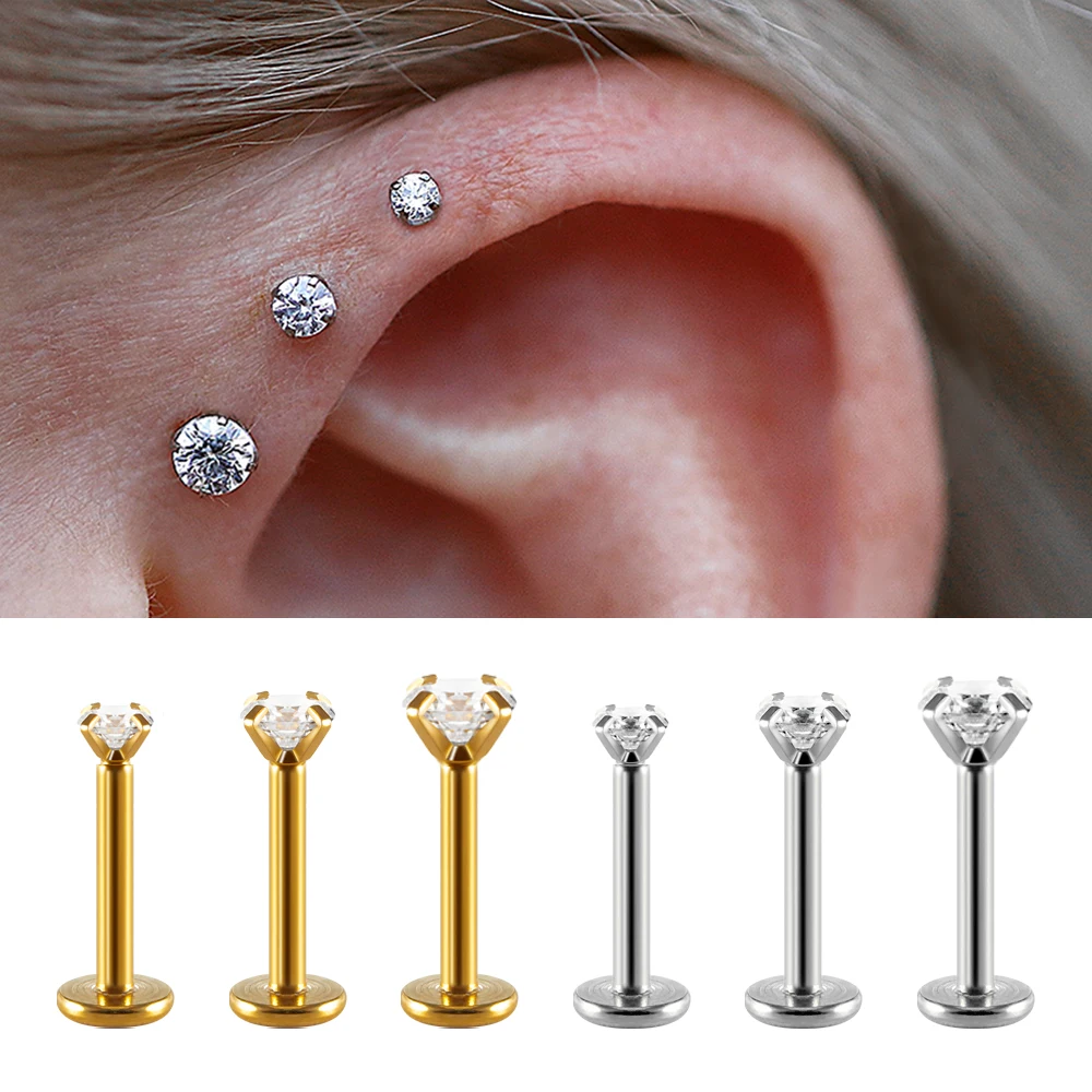 2-3PCS Labret Tragus Stud Earrings 16G Surgical Stainless Steel CZ Crystal Monroe Helix Cartialge Conch Medusa Lip Body Piercing