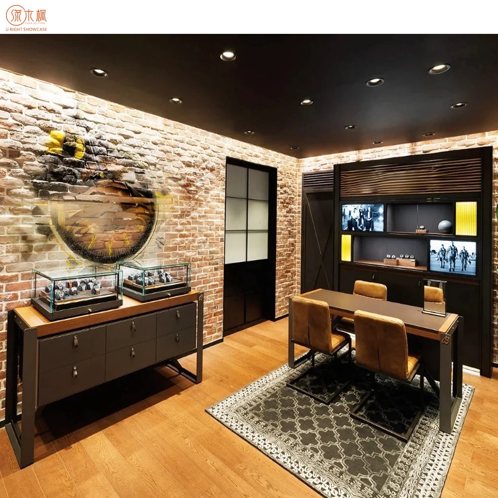 Walnut Wood Watch Store Display Case Customization High-quality Shop Indoor Display Jewellery Wall Showcase Supplier