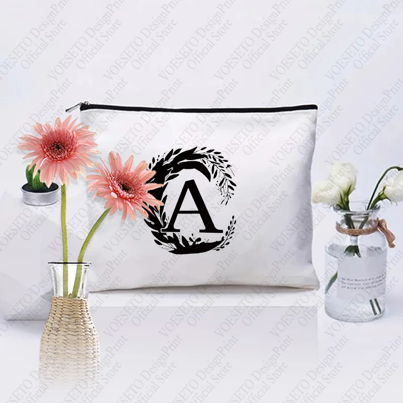 Bolsa de maquillaje con 26 letras del alfabeto, bolsa de almacenamiento de inodoro de viaje, organizador con cremallera para regalo de fiesta, bolsa de cosméticos para maquillaje, 1 unidad