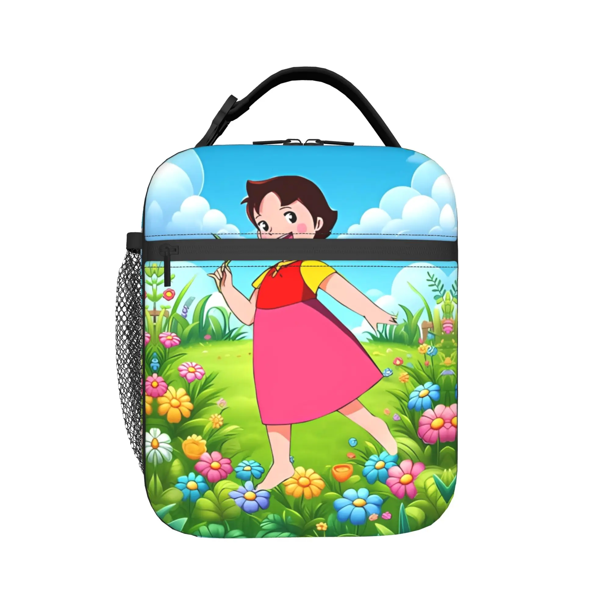 Custom Alps Mountain Girl Happy Heidi Lunch Bag For Child  School Designer Lunch Box Fun Waterproof Tote Food Bags