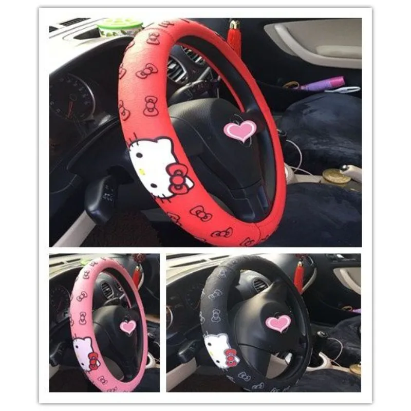 

Чехол на руль автомобиля Sanrio HelloKitty, всесезонный универсальный, изысканный, приятный для кожи, универсальный противоскользящий чехол на руль