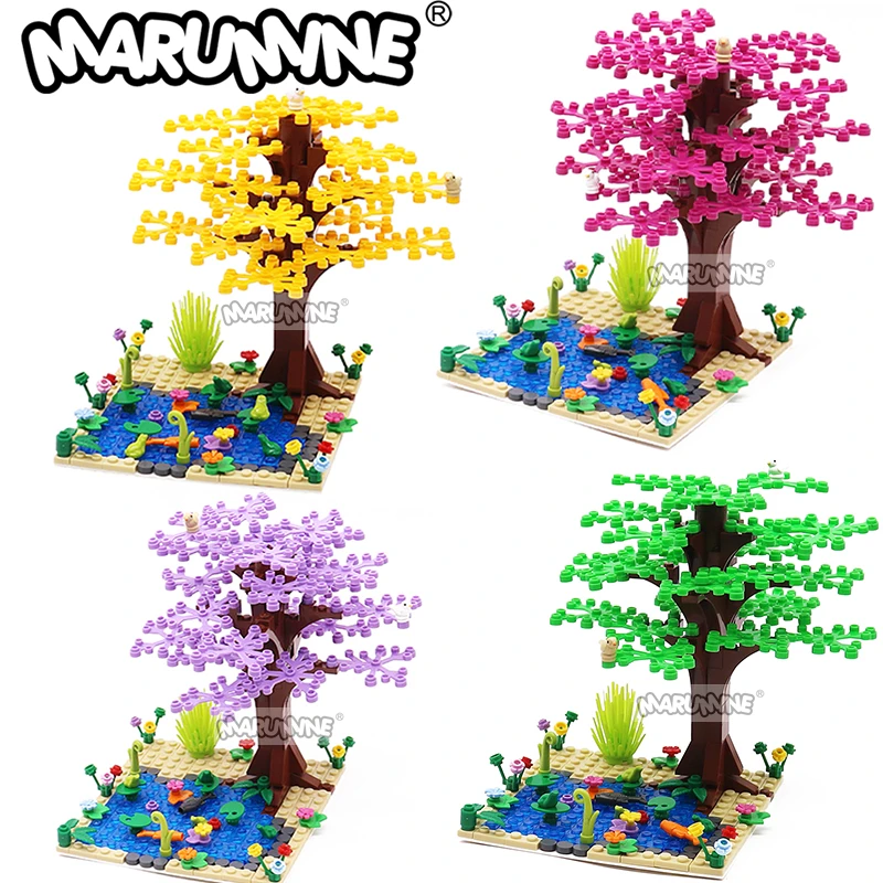 MARUMINE MOC 296PCS Pond Tree Sets DIY City Garden Plants Yard Build Blocks Model Compatible Accessories Toy for Children Gifts