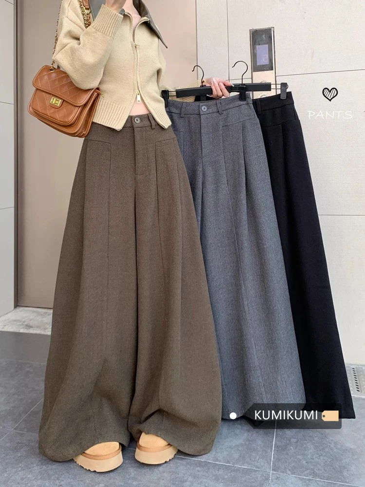 

High Waisted Wide Leg Casual Pants For Women In Winter, With A Sense Of Sagging And Loose Straight Leg Pants, Coffee Colored