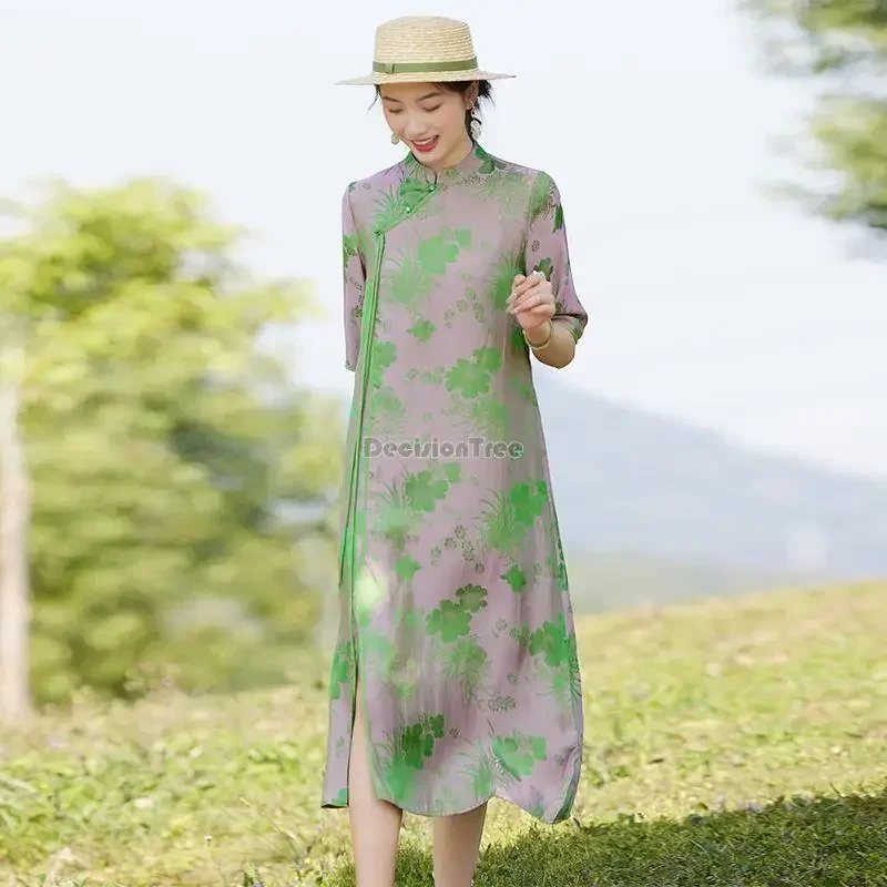 

2024 chinese style vestido traditional cheongsam dress women elegant national style slim improved cheongsam daily qipao dress