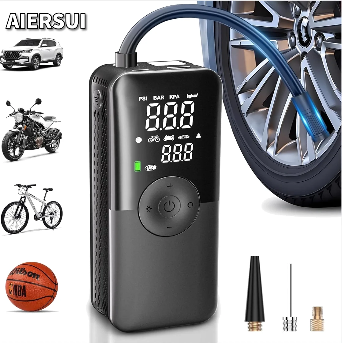 

Автомобильный шинный насос с цифровым двойным экраном, портативный воздушный насос 150PSI для автомобильных шин с дефляцией и манометром, подходит для автомобиля