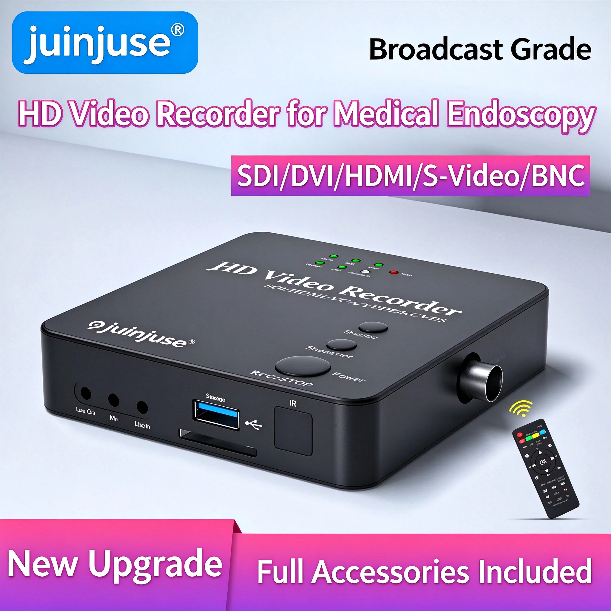 juinjuse S1 HD Video Recorder SDI DVI HDMI Capture Box 4K Input 1080P60FPS Standalone Recording to USB HDD for Medical Endoscopy