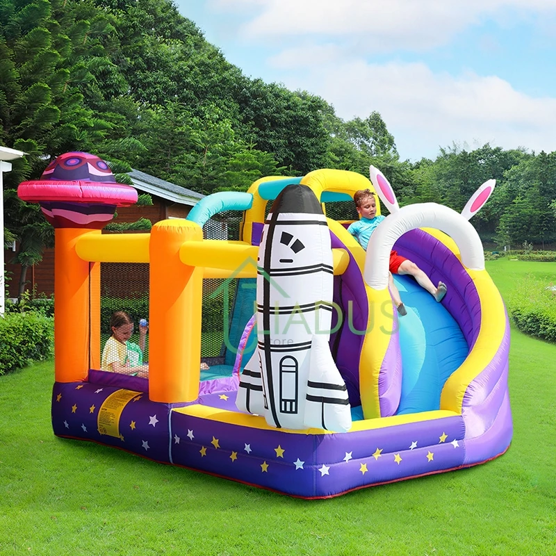 

Bounce House with Slide Courtyard Inflatable Castle with Blower Bouncy Castle Children Outdoor Party Game Play House with Pool