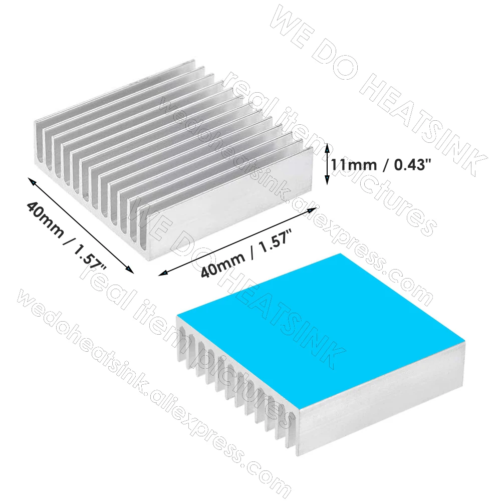 WE DO HEATSINK 100pcs 40x40x11mm Aluminum Heat Sink with Thermal Conductive Double Sided Tape for GPU CPU IC Cooling 3D Printers