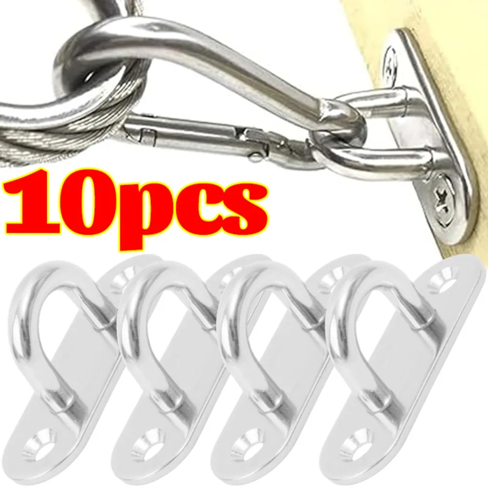 10/5pcs Stainless Steel Hook M5/M6 Eye Plate Heavy Duty Oblong Ceiling Hooks Pad Marine Hardware Hooks Home Garage U Hanger Ring