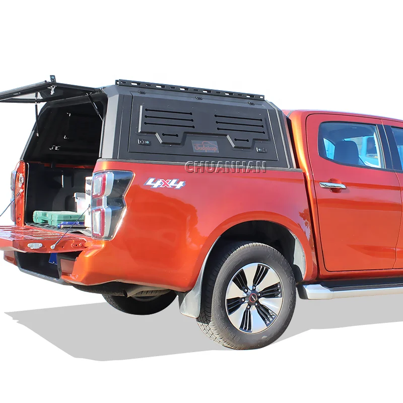 Pickup Truck Camper Canopy, Steel Hardtop Topper with Windows for Isuzu D-Max Double Cab 2016-2024, Heavy Duty Waterproof, Black
