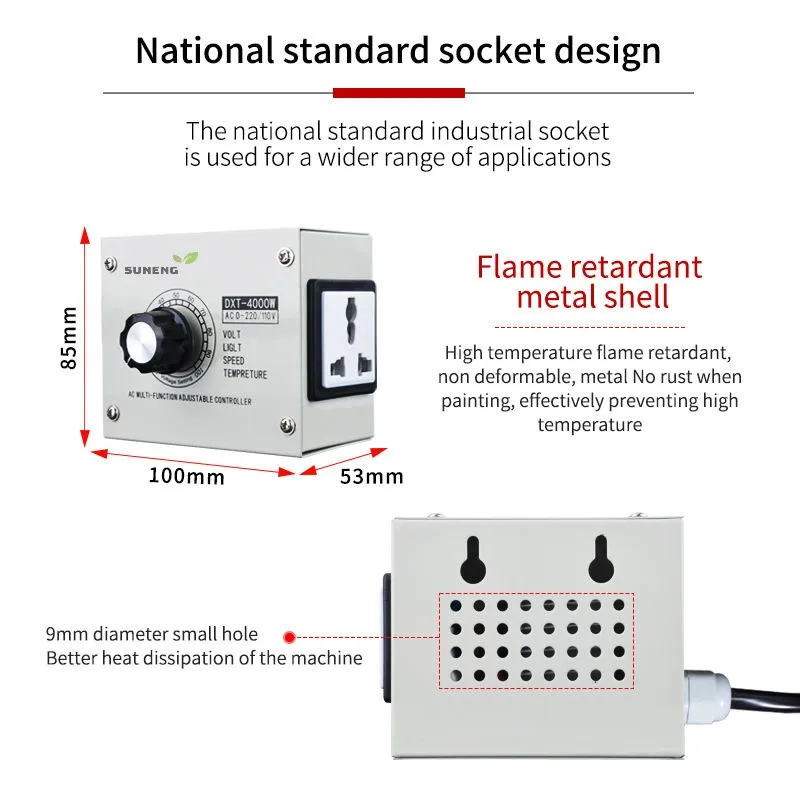 Adjustable Voltage Regulator AC 220V 4000W  SCR Adjustable Dimmer Speed Temperature Light Compact Variable Voltage Controller