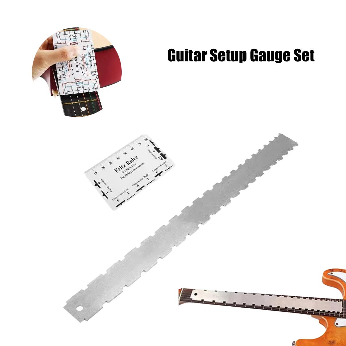 Kit de medición para mantenimiento de guitarra Miwayer, regla de precisión para el mástil y medidor de acción de cuerdas, compatible con guitarras Fender y Gibson