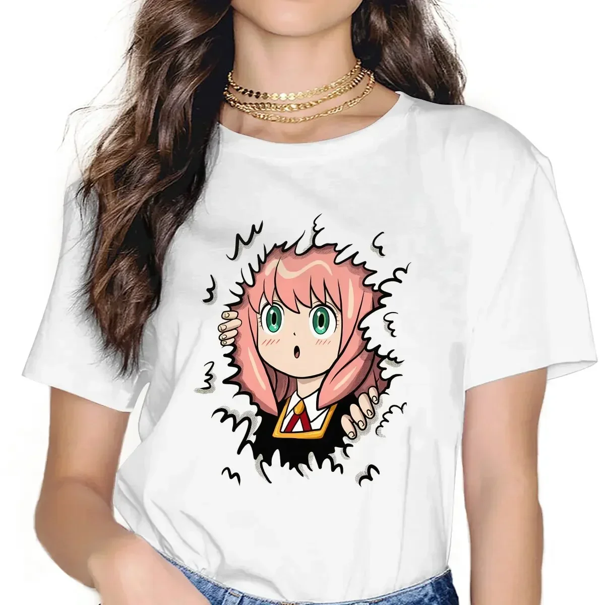 

Anya Cute Anime Spy×Family Women T Shirt Fibre Fashion O-Neck Polyester TShirt