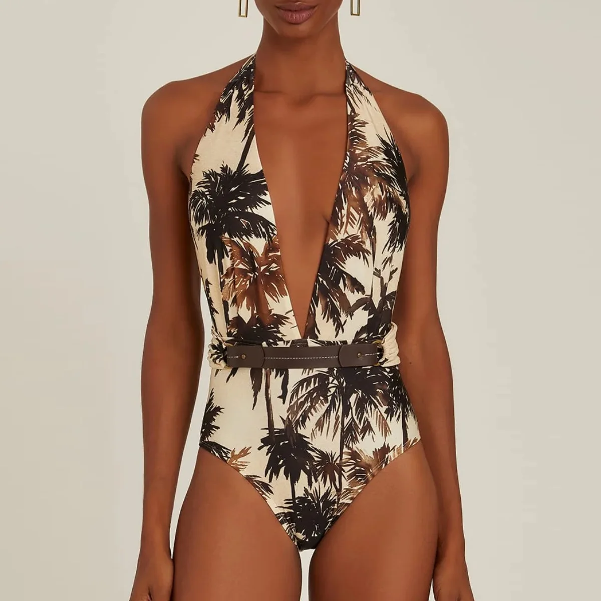 

One Piece Swimsuit For Women European And American Swimwear Deep V Neck Retro Printed One-piece Swimsuit Suit For Women
