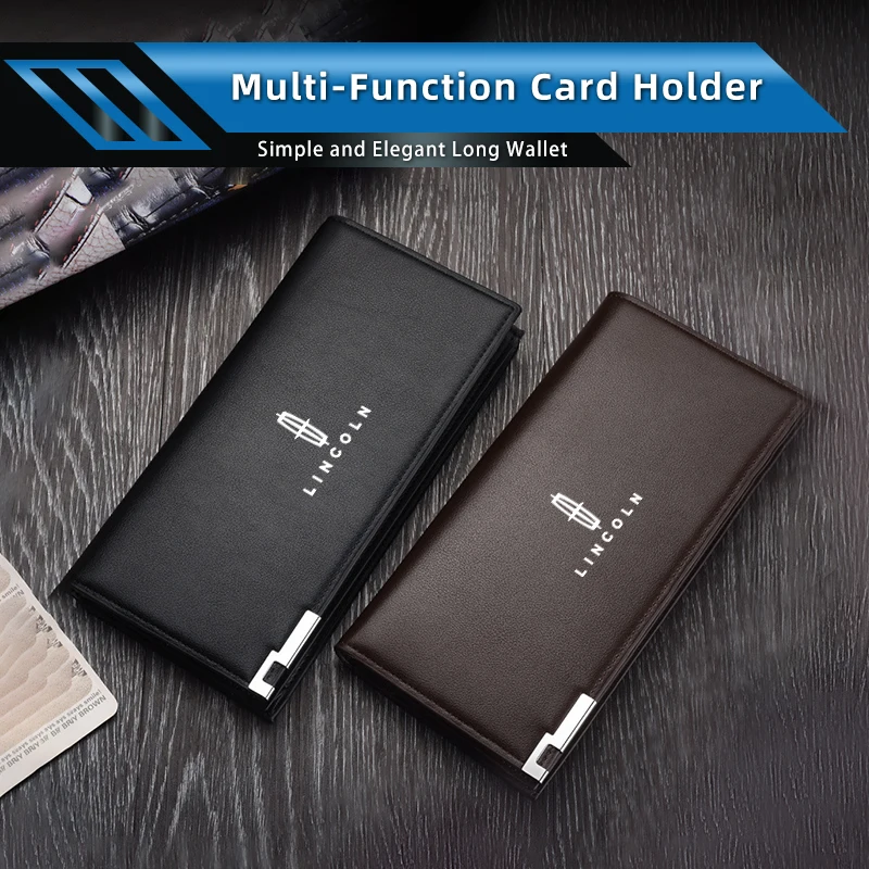 Cartera para hombre, bolso largo, bolso de mano de cuero, bolso de negocios grande, monedero multifuncional para Lincoln MKZ MKX Aviator Navigator C