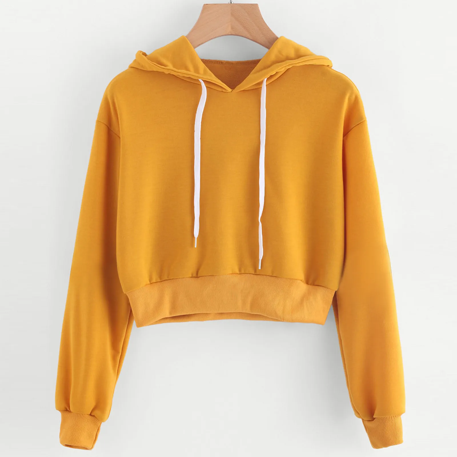 Womens Hoodies Crop Tops Long Sleeve Solid Color Drawstring Pullovers Sweatshirts Fleece Warm Streetwear Hip Hop Hoodies Female