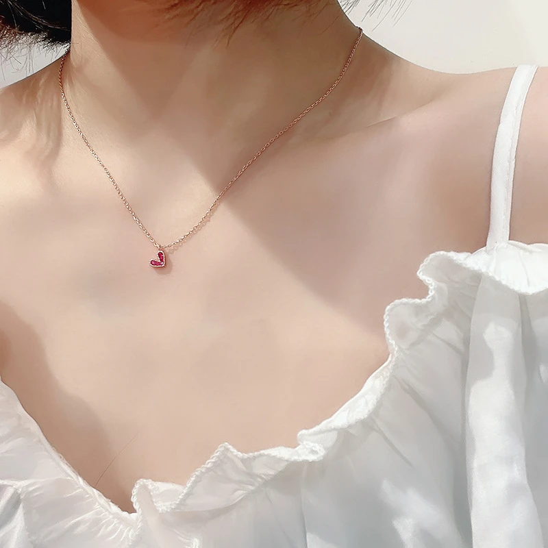 Mini Zircon Heart Pendant Necklace For Women Silver Color Thick Plated Sweater Chain Fashion Jewelry for Female Free Shipping