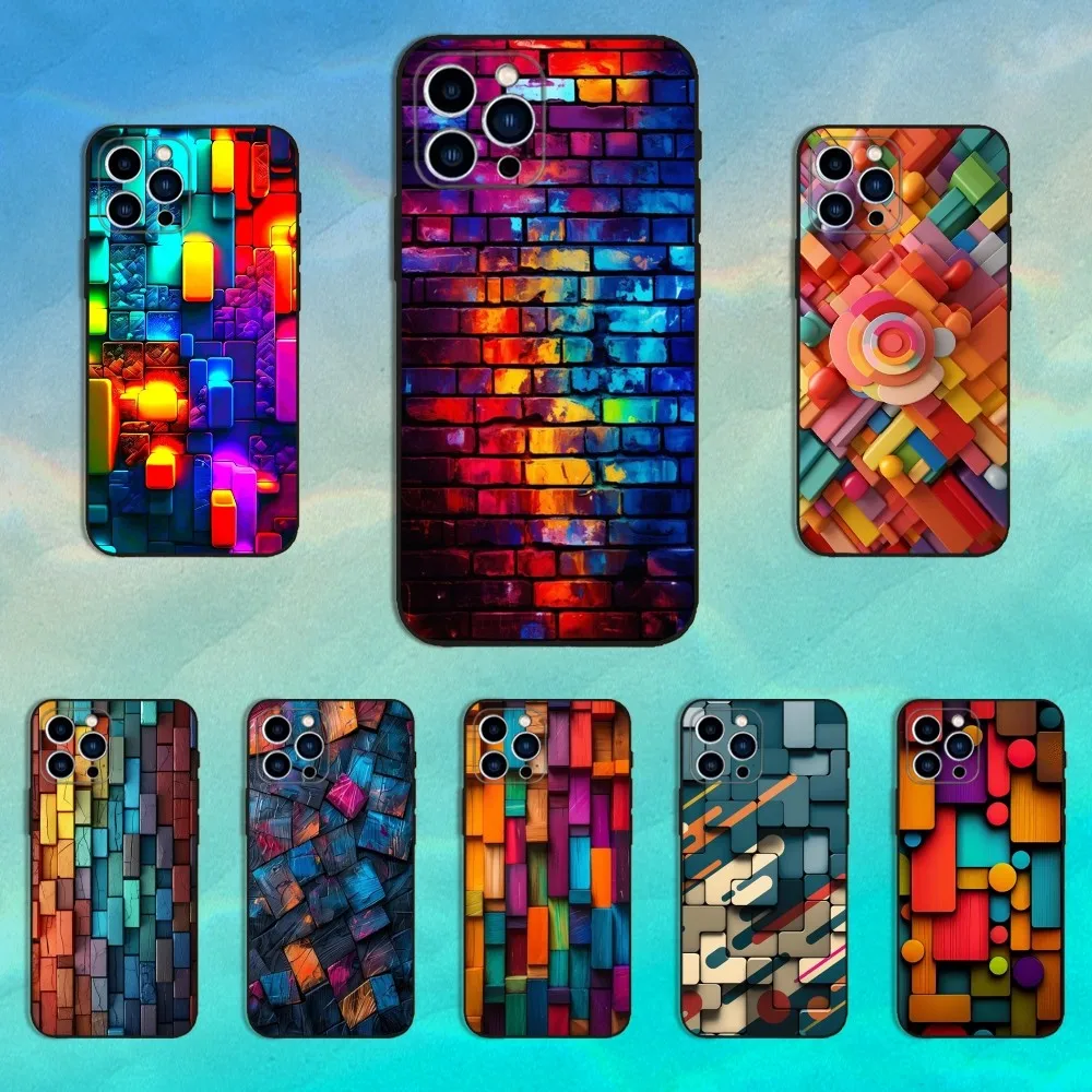 

Colorful 3D Blocks Art Phone Case For iPhone 16,15,14,13,12,11 Plus,Pro Max,XS,X,XR,SE,Mini,8,7,Soft Silicone Black Cover