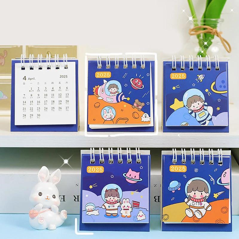 

2025 Mini Cartoon Desk Cute Astronaut Calendar Portable Pocket Calendar Manage Time Schedule Office Desktop Decoration