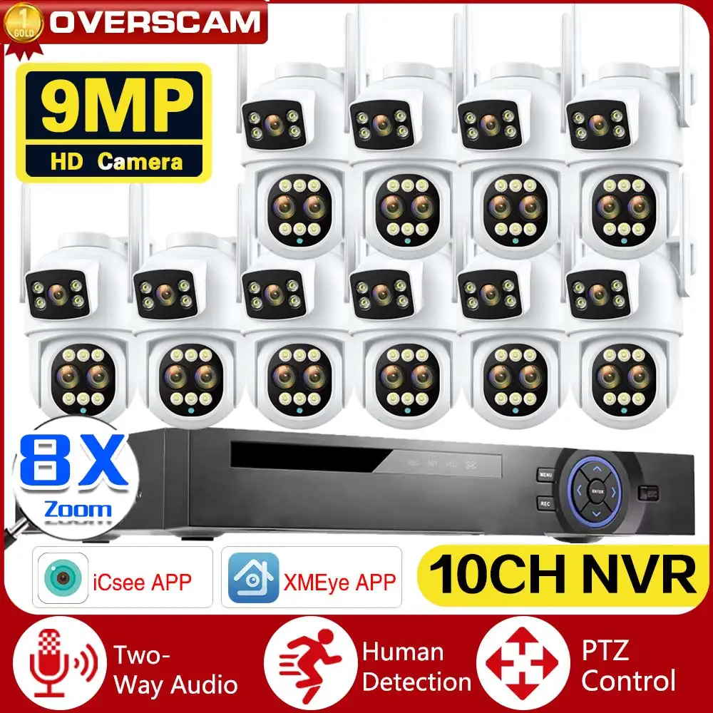 

9MP Three Lens 8X Zoom Wifi PTZ XMEYE 10CH POE NVR Surveillance System Auto Tracking CCTV Security Camera Video Surveillance Kit