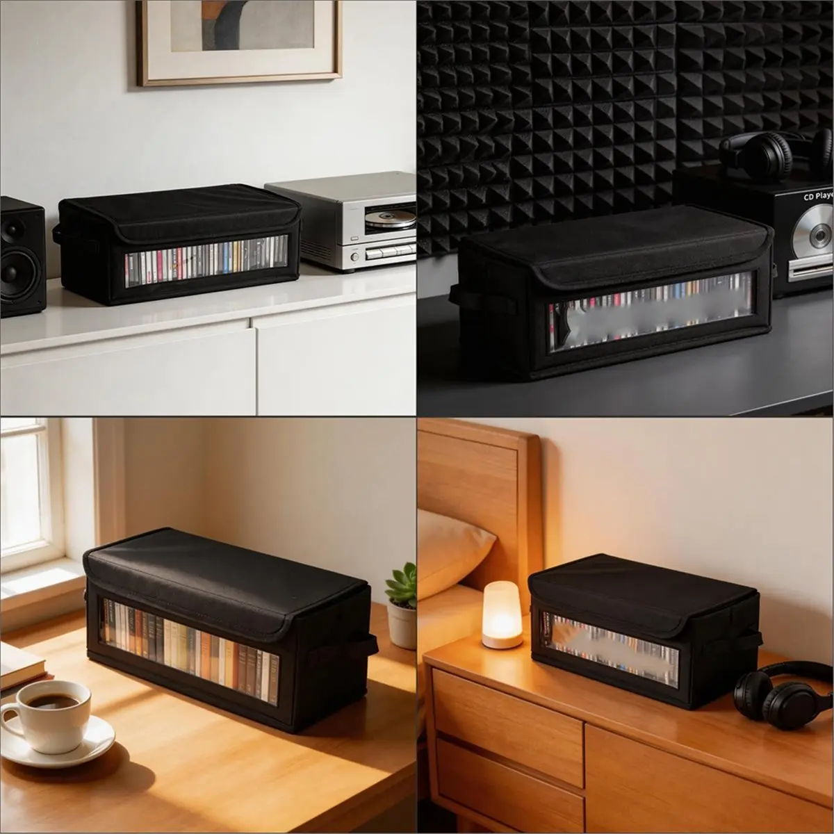 Home CD Storage Box with Handle, Tape Cassette Display Stand, DVD and Optical Disc Rack